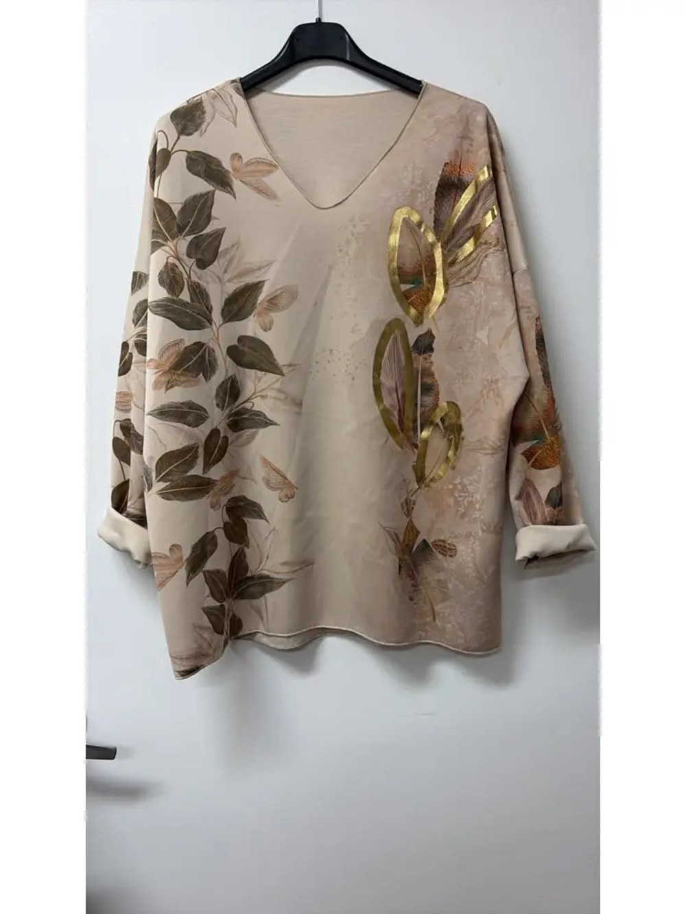 L1335 Loowie Botanical Gold Printed Top One Size S-L